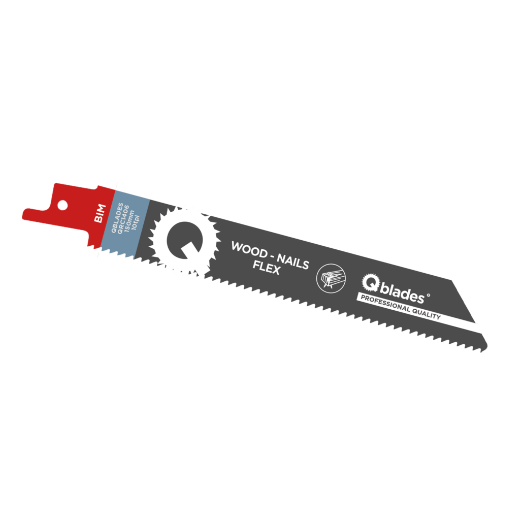 Qblades Reciprozaagblad Hout met spijkers, Flexibel, BIM, 10tpi - 150mm