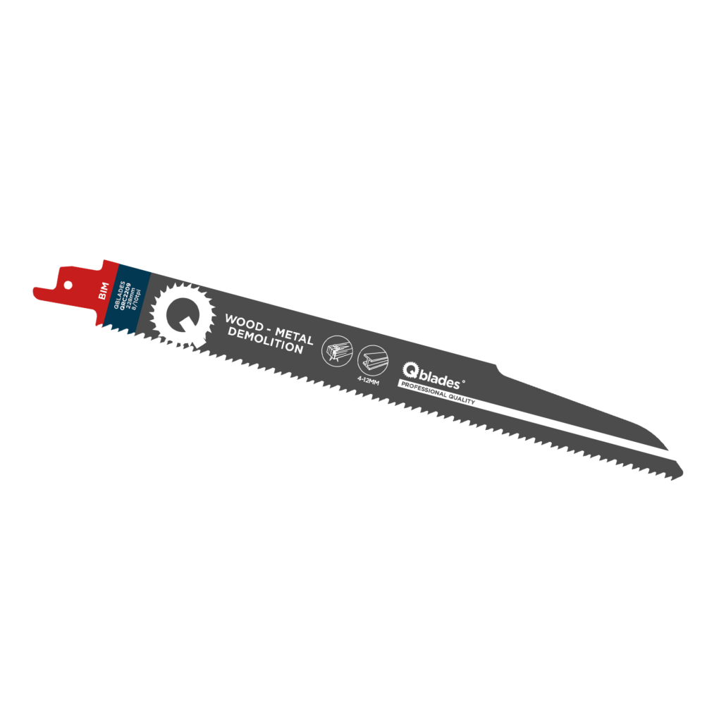 Qblades Reciprozaagblad Alleskunner, Hout met spijkers, Staal tot 12mm, BIM, 8/10tpi - 228mm