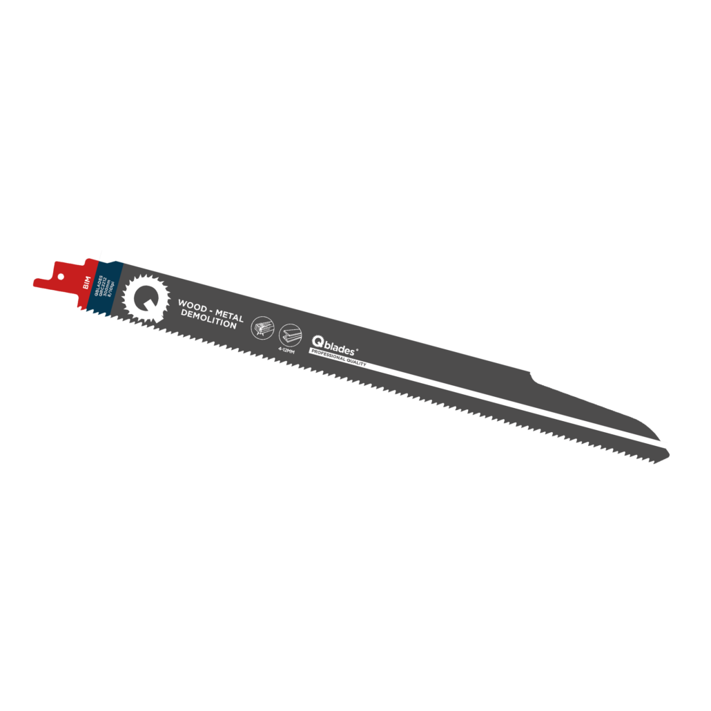Qblades Reciprozaagblad Alleskunner, Hout met spijkers, Staal tot 12mm, BIM, 8/10tpi - 300mm