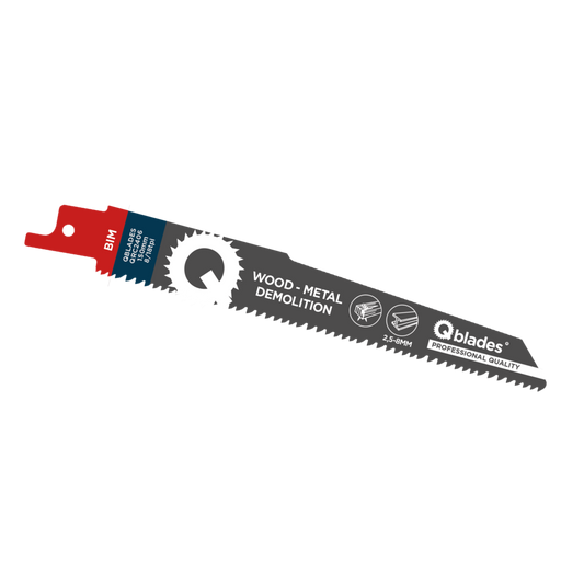 Qblades Reciprozaagblad Alleskunner, Hout met spijkers, Staal tot 8mm, BIM, 8/18tpi - 152mm
