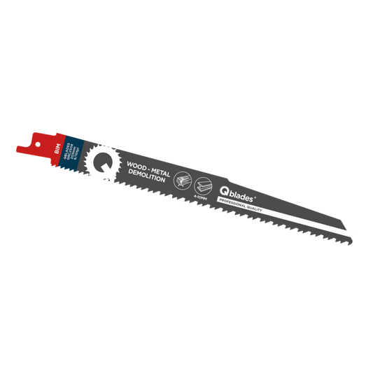 Qblades Reciprozaagblad Alleskunner, Hout met spijkers, Staal tot 10mm, BIM, 6/10tpi - 203mm